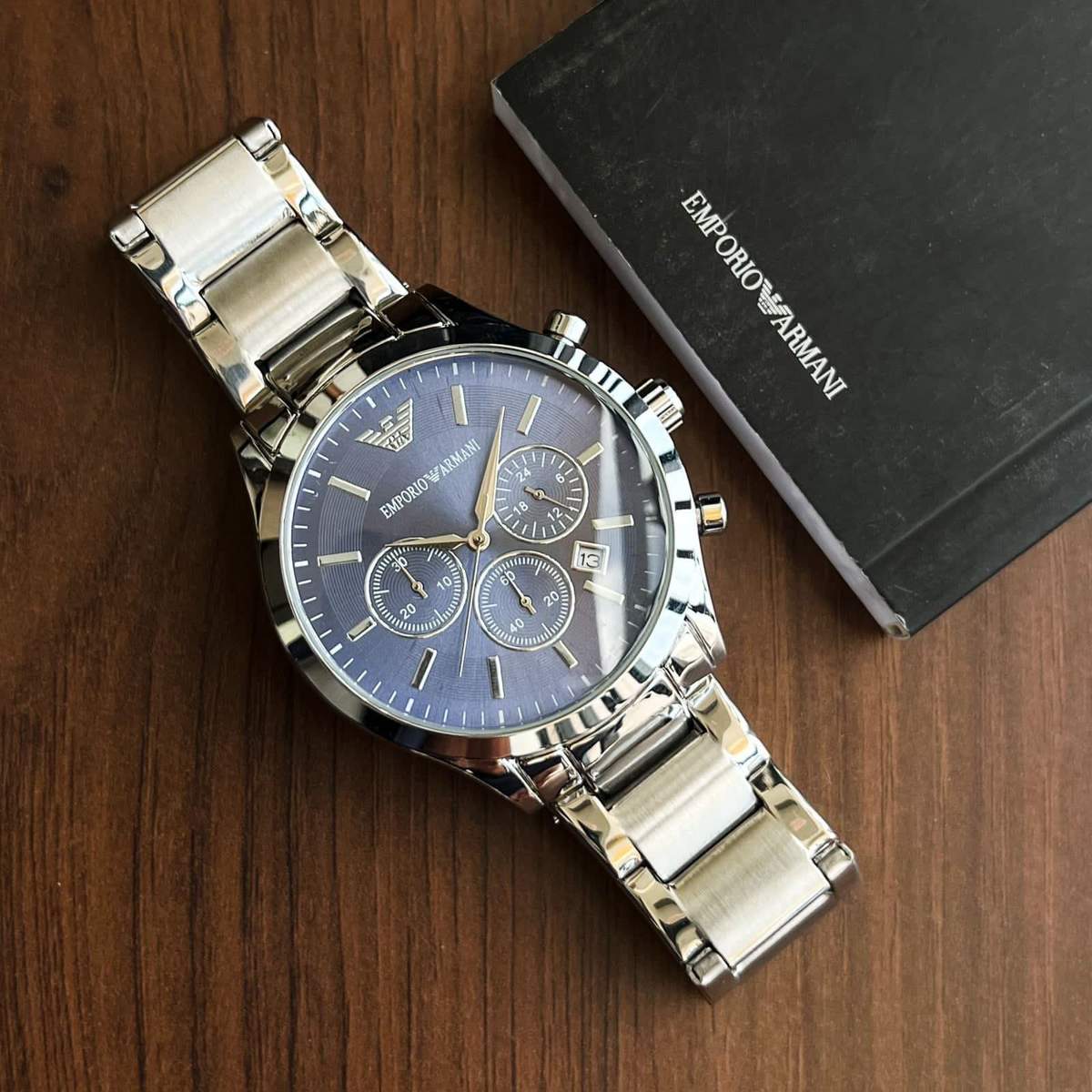 Armani Ar 2453 Silver &Amp; Blue Watch β TrendsWrist