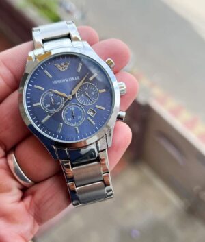 Armani Ar 2453 Silver &Amp; Blue Watch β TrendsWrist
