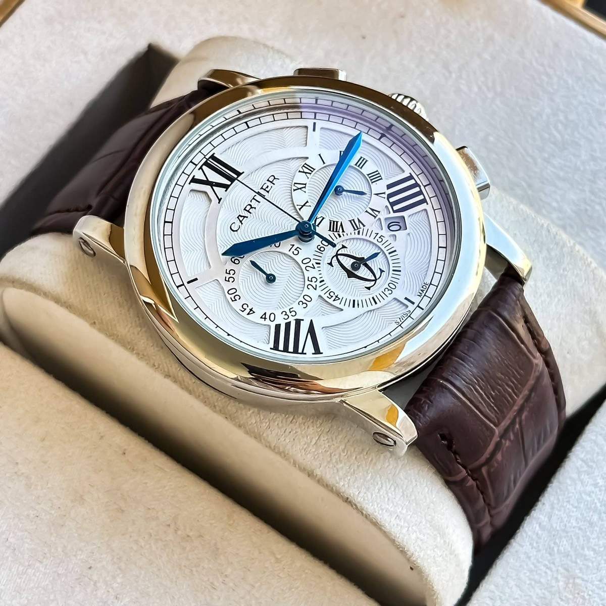 TrendsWrist Cartier Mens Brown Silver Premium Watch