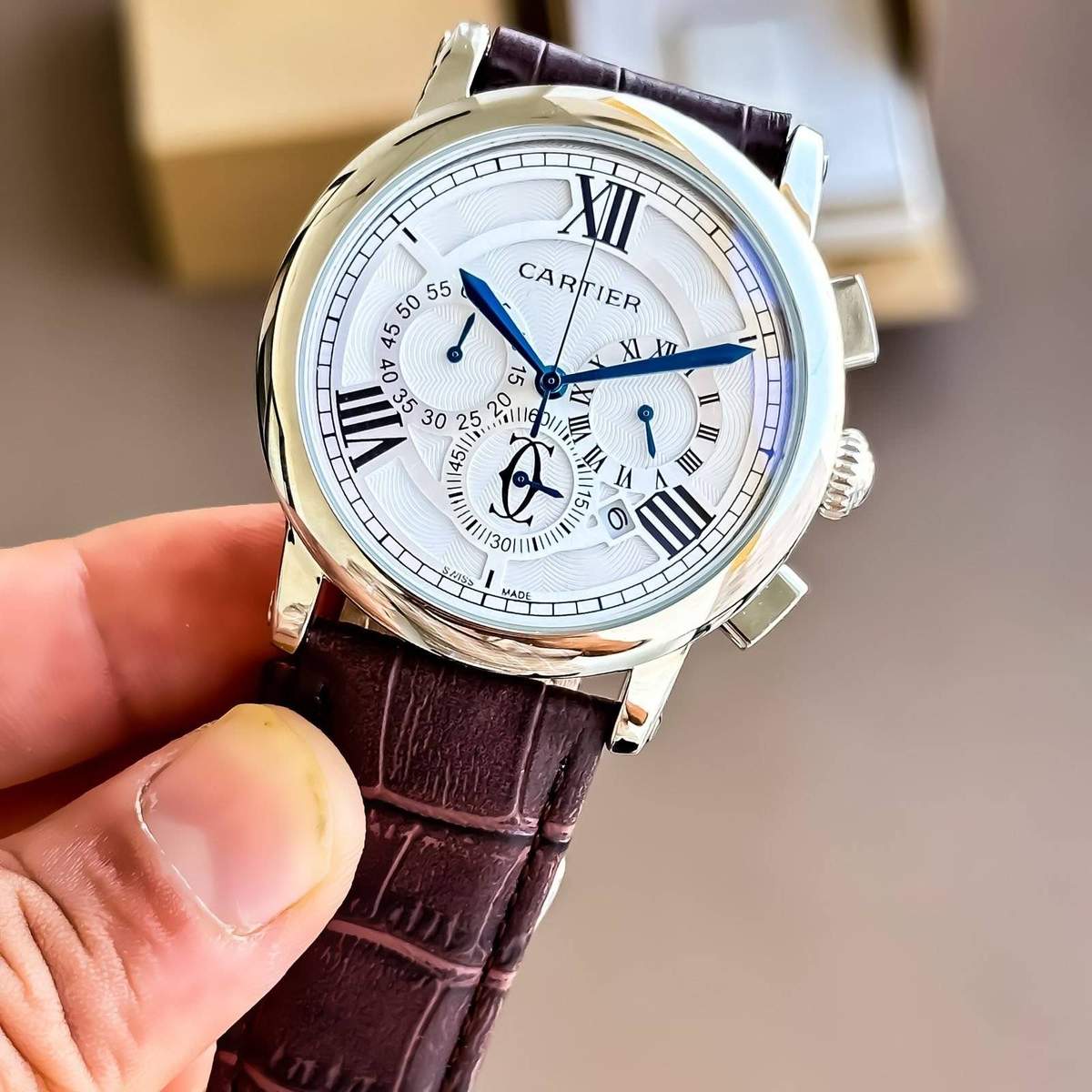 TrendsWrist Cartier Mens Brown Silver Premium Watch