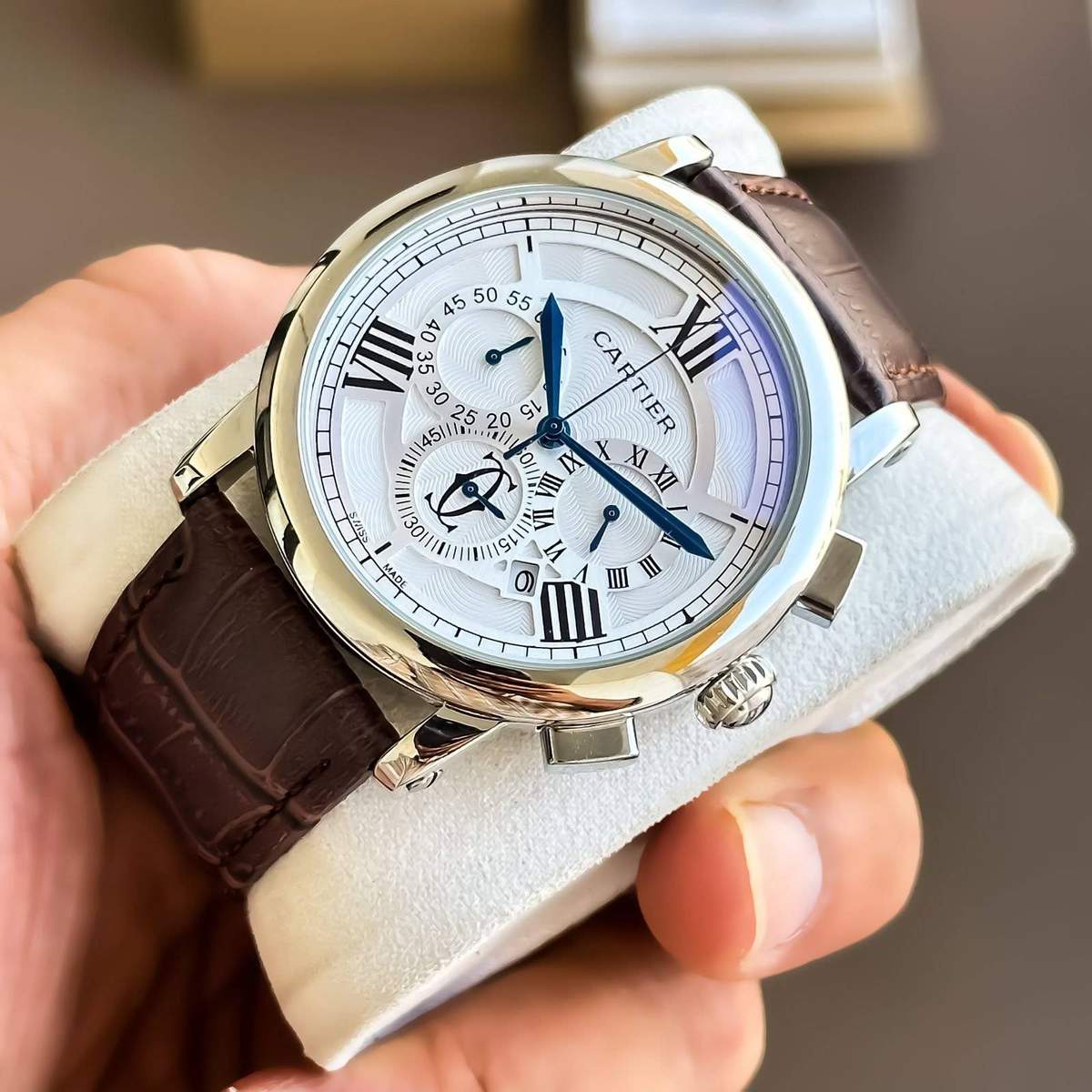 TrendsWrist Cartier Mens Brown Silver Premium Watch