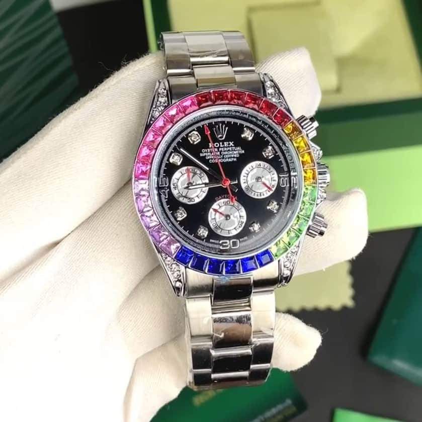 Rolex Rainbow Daytona Silver Watch – TrendsWrist